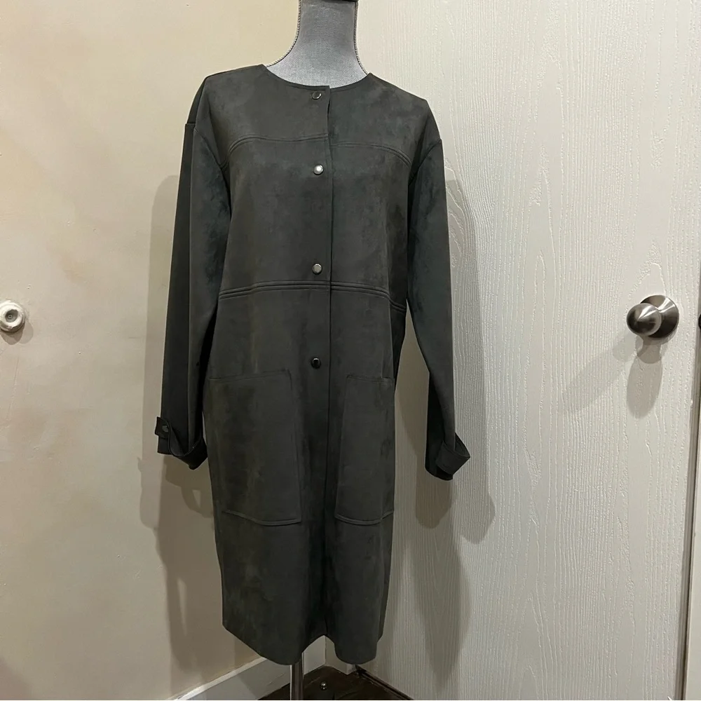 NWT Tahari Faux Suede Long Jacket Coat